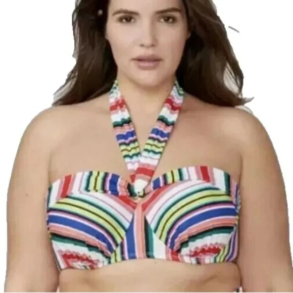 Cacique Other - Swim By Cacique Bikini Top Bandeau Underwire Striped Multicolor size 46DDD